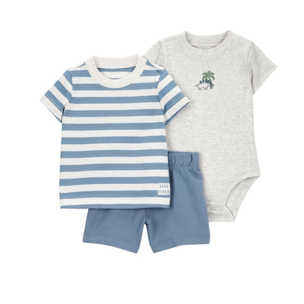 NWT Newborn Carter's Child of Mine Baby' Stripe Dino Graphic Diaper Cover Set
